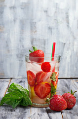 Summer drink strawberry mojito with mint