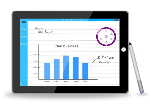 plan business on labtop with stylus pen.