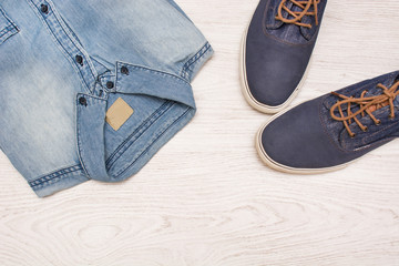 jean clothes on wood