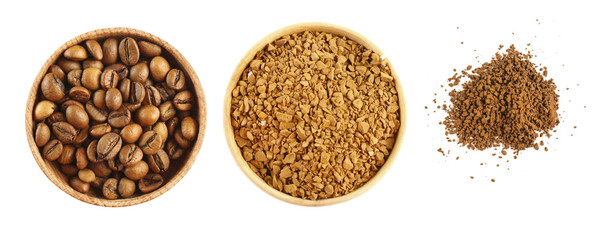 Different coffee beans isolated on white