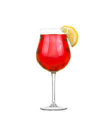 Cocktail with splash and lime slice isolated on white