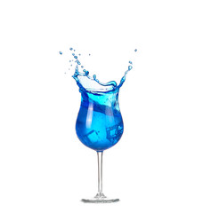 blue cocktail with splashes on white