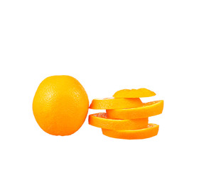 Fototapeta na wymiar Orange fruit half and two segments or cantles isolated on white background cutout