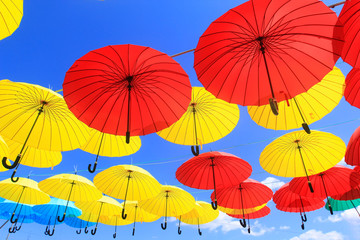 Fototapeta na wymiar colorful umbrellas in the sky 
