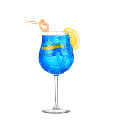 Sprite drinks whit sparkllng soda and ice in glass isolated on white