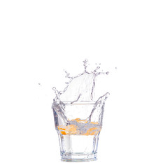 cocktail in a martini glass on a white background with fruit