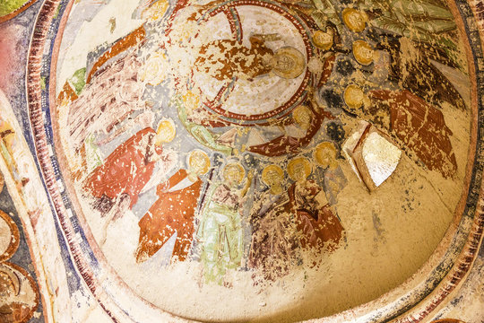 Fresco in cave orthodox church El Nazar, Cappadocia, Turkey
