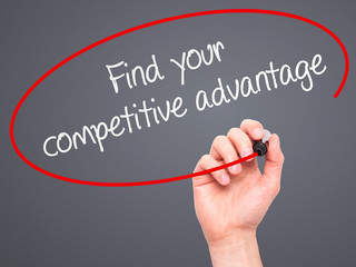 Man Hand writing Find your competitive advantage with marker 