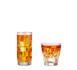 Cold glass of iced tea with ice cubes, isolated on white background with clipping path
