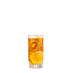 Amber cocktail in a glass isolated on a white background