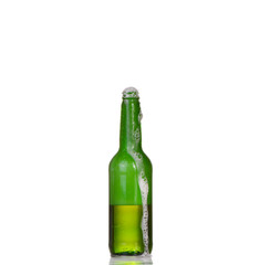 Green beer bottle isolated on white background