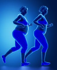 Fototapeta na wymiar Running woman with obesity