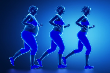 Fototapeta na wymiar Running woman with obesity