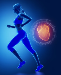 Fototapeta na wymiar Jogging woman with heart interface