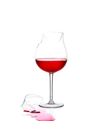 Fototapeta na wymiar Broken wineglass isolated on white