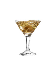 alcohol cocktail with splash of ice isolated on white