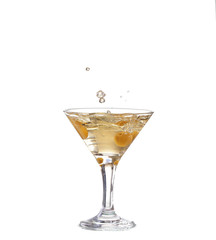 alcohol cocktail with splash of ice isolated on white