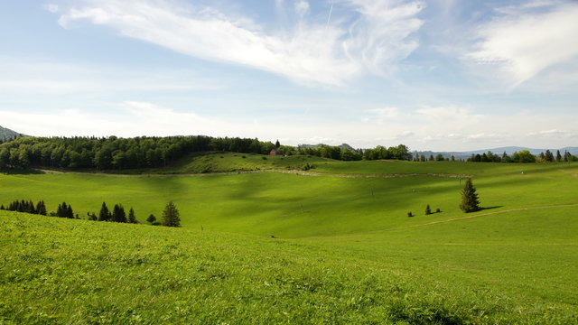 Tatra mountains, Slovakia. Clouds shadows on the mountain valey green grass