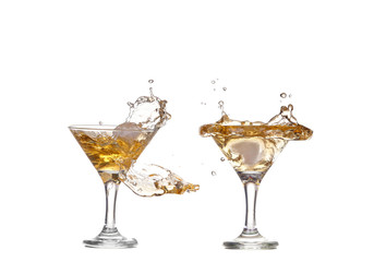 alcohol cocktail with splash of ice isolated on white