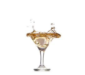 alcohol cocktail with splash of ice isolated on white