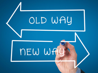Hand drawing Old Way or New Way concept.