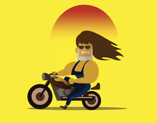 Fototapeta premium Biker riding motorcycle. flat character design. vector illustration