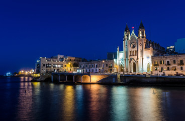 Fototapeta na wymiar Nightfall on Balluta Church - Saint Julian's Malta 