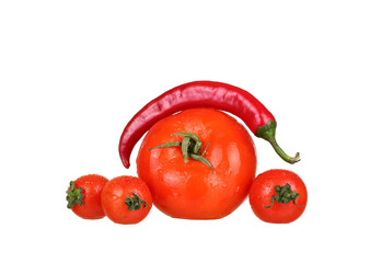 vegetables isolated on white mushrooms, tomatoes, peppers