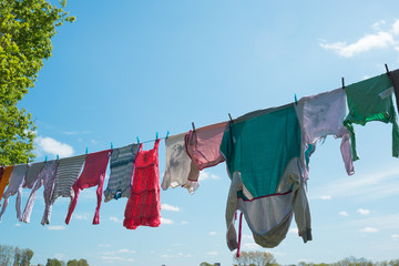 Fresh washed laundry drying outside