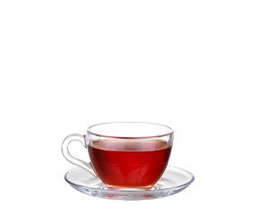 Tea in glass cup isolated on white background