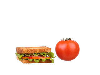 Sandwich with Tomatoes, Ham and Cheese isolated on white