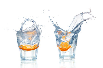 cocktail in a martini glass on a white background with fruit