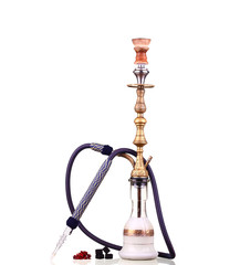 collage Hookah isolated on a white background. Water pipe, hooka