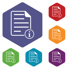 Information document hexagon icon set