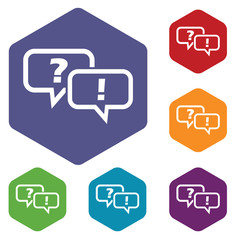 Question answer hexagon icon set