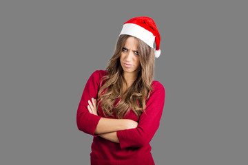 Beautiful girl wearing Santa Claus bonnet