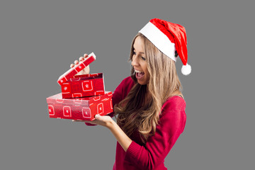 Beautiful girl wearing Santa Claus bonnet