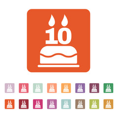 The birthday cake with candles in the form of number 10 icon