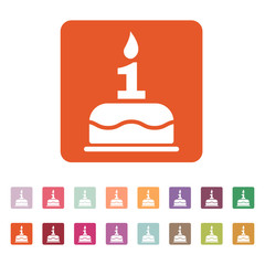The birthday cake with candles in the form of number 1 icon