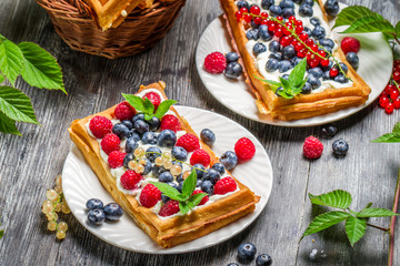 Fresh berry fruit on waffels