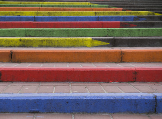 Stairway in the form of pencils of rainbow colors