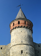 Fototapeta na wymiar Castle wall and tower. Medieval Ukrainian fortification