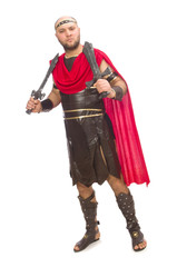 Gladiator with sword isolated on white