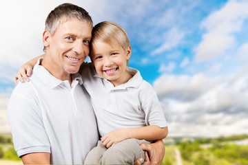 Fototapeta premium Grandfather, Grandparent, Child.