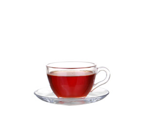 Tea in glass cup isolated on white background