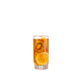 Amber cocktail in a glass isolated on a white background