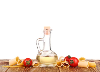 raw pasta and food vegetable isolated at white background and cherie