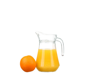 Orange juice and slices of orange isolated on white
