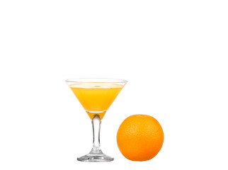 Orange juice and slices of orange isolated on white