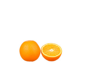 Orange fruit half and two segments or cantles isolated 